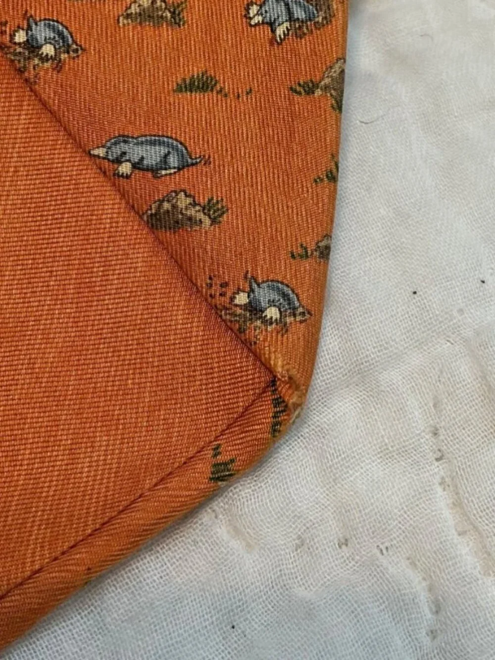 Hermes Whimsical Moles Animals Men's Tie Orange Silk 7794 FA 3.5